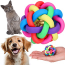 Gumowa piłka dla kota z dzwoneczkiem, zabawka stymulująca dla kota, śr. 5,3 cm pleciona piłeczka, kolorowa