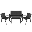 Meble ogrodowe komplet sofa, 2 krzesła i stolik ze szklanym blatem czarne