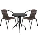 Zestaw mebli ogrodowych stół okrągły i 2 krzesła metalowe komplet ogrodowy czarno-brązowy