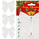 Kokardka na choinkę 3 szt. brokatowa ozdoba świąteczna zawieszka biała