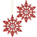 Ozdoba choinkowa 2 szt. świąteczna zawieszka śnieżynki 12 cm czerwony brokat