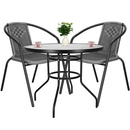Meble balkonowe stolik kawowy ze szklanym blatem 2 krzesła metalowe ogrodowe czarno-szare