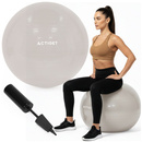 Piłka fitness 65 cm do ćwiczeń pilates i jogi z pompką, gimnastyczna, beżowa