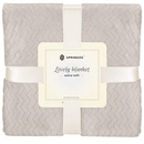 Narzuta na łóżko koc 70x160 cm pled beżowo-szary dwustronny, tłoczony na kanapę zygzak