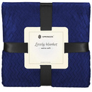 Narzuta na łóżko, koc 130x180 cm pled granatowy dwustronny, tłoczony na kanapę zygzak