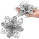  Gwiazda betlejemska 14 cm srebrna z brokatem poinsecja ozdoba świąteczna