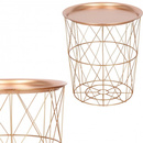 Stolik kawowy loft 35 cm kosz metalowy z tacą industrialny różowe złoto