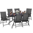 Zestaw mebli ogrodowych stół ze szkłem hartowanym, 6 krzeseł komplet na taras czarno-szary