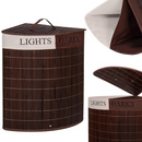 Kosz na pranie 73L narożny pojemnik z klapą bambus naturalny brązowo-biały