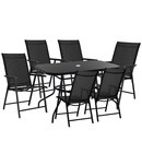 Meble ogrodowe, komplet na balkon dla 6 osób: metalowe 6 krzeseł i stół z szkła hartowanego, czarny 