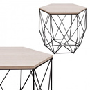 Stolik kawowy loft 38,5cm kosz metalowy industrialny czarny, drewniany blat