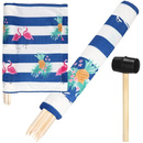 Parawan plażowy 6m flamingi, niebieskie pasy z gumowym młotkiem