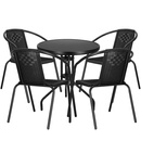 Zestaw mebli ogrodowych stół okrągły i 4 krzesła metalowe czarne komplet ogrodowy