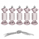 Bombki choinkowe 5 szt. ozdoby świąteczne zestaw cukierki 8cm różowy