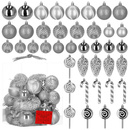 Bombki choinkowe kształtki 40 szt. okrągłe, lizaki, szyszki, laski cukrowe srebrne