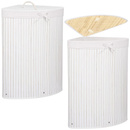 Kosz na pranie 73L narożny pojemnik z klapą bambus naturalny biały