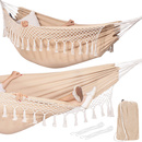 Beżowy hamak dwuosobowy z frędzlami