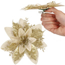 Poinsecja sztuczny kwiat, gwiazda betlejemska kremowo-złota z brokatem