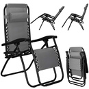 Leżak ogrodowy grawitacyjny z zagłówkiem i półką na napoje składany ogrodowy szary