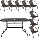 Zestaw mebli ogrodowych stół prostokątny i 8 krzeseł metalowych komplet czarno-brązowy
