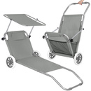 Leżak ogrodowy składany z kółkami i daszkiem szary