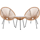 Meble ogrodowe rattanowe dla 2 osób stół ze szkłem hartowanym 2 fotele ażurowe beżowe