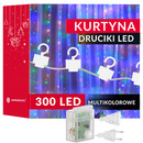 Kurtyna świetlna 300 led lampki choinkowe wewnętrzno-zewnętrzne sople multikolor + flash