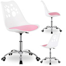 Krzesło obrotowe, ergonomiczny fotel na kółkach dla dzieci, ucznia biało-różowe