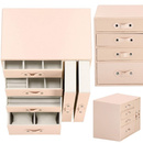 Szkatułka na biżuterię ekoskóra 26x22x18 cm kuferek różowy z szufladami